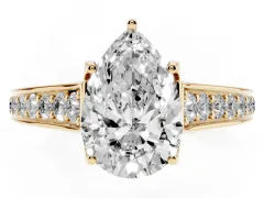 Pear Cut Diamond Solitaire Pavé Engagement Ring Set in Yellow gold with Prong Setting