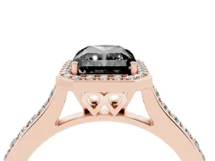 Fancy Black Radiant Cut Diamond Halo Engagement Ring Set in Rose gold with Round Pavé Shoulders and Heart Gallery