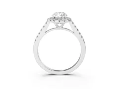 Pear Cut Diamond Pavé Halo Engagement Ring Set in White gold with Pavé Band and Prong Setting