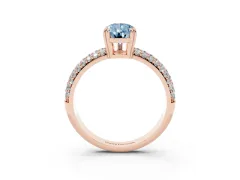 Fancy Blue Pear Cut Diamond Solitaire Ring Set in Rose gold with Multi-Row Round Pavé Band and Prong Setting