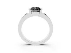 Fancy Black Cushion Cut Diamond Channel-Set Band Ring Set in White gold with Bezel Prong Setting