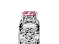 Fancy Pink Cushion Cut Diamond Milgrain Halo Pavé Engagement Ring Set in White gold with Prong Setting