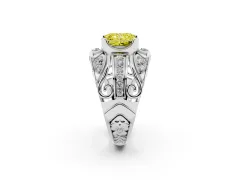 Fancy Yellow Radiant Cut Diamond Art Deco Ring Set in White gold with Pavé Split Shank