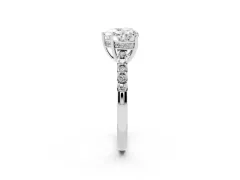 Heart Cut Diamond Solitaire Engagement Ring Set in Silver with Pavé Band and Prong Setting