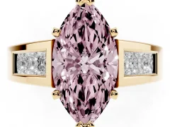 Fancy Pink Marquise Cut Diamond Solitaire Ring Set in Yellow gold with Channel-Set Accent Stones and Prong Setting