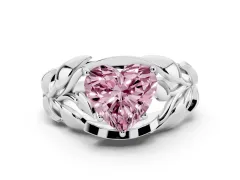 Fancy Pink Heart Cut Diamond Leaf-Inspired Engagement Ring Set in White gold with Round Accents