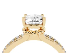 Oval Cut Diamond Solitaire Ring Set in Yellow gold with Channel Set Band and Prong Setting
