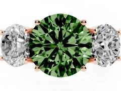 Fancy Green Round Cut Diamond Three-Stone Ring Set in Rose gold with Pavé Band