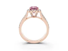 Fancy Pink Radiant Cut Diamond Halo Ring Set in Rose gold with Pavé Band and Raised Center Setting