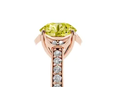 Fancy Yellow Round Cut Diamond Halo Ring Set in Rose gold with Channel Set Band and Prong Setting