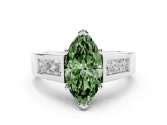 Fancy Green Marquise Cut Diamond Solitaire Ring Set in Silver with Channel-Set Accent Stones and Prong Setting