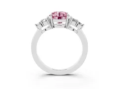 Fancy Pink Round Cut Diamond Solitaire Ring Set in Silver with Cluster Accents on Each Side