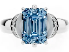 Fancy Blue Emerald Cut Diamond Pavé Band Solitaire Ring Set in Platinum with Prong Setting