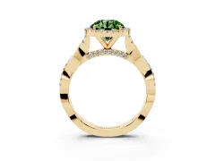 Fancy Green Round Cut Diamond Halo Twist Band Solitaire Ring Set in Yellow gold with Prong Setting