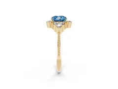 Fancy Blue Cushion Cut Diamond Cluster Ring Set in Yellow gold with Beaded Band