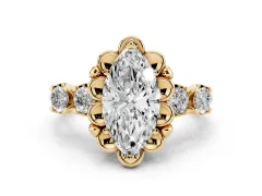 Marquise Cut Diamond Floral Halo Ring Set in Yellow gold with Shared Prong Band