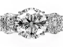 Round Cut Diamond Three-Stone Engagement Ring Set in White gold with Milgrain Pavé Band