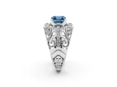 Fancy Blue Asscher Cut Diamond Art Deco Ring Set in Silver with Pavé Split Shank