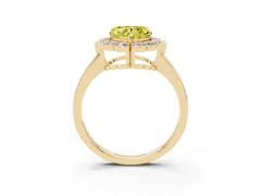 Fancy Yellow Heart Cut Diamond Halo Cluster Engagement Ring Set in Yellow gold with Solitaire Band and Prong Setting