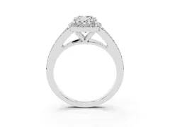Cushion Cut Diamond Halo Split Shank Pavé Ring Set in White gold with Prong Setting