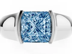 Fancy Blue Princess Cut Diamond Bezel Solitaire Ring Set in White gold with Wide Band