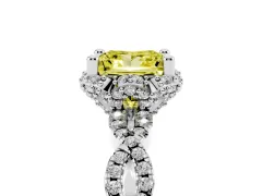 Fancy Yellow Princess Cut Diamond Halo Twist Band Solitaire Ring Set in Silver with Prong-Set Center Stone