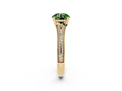 Fancy Green Round Cut Diamond Split Shank Pavé Engagement Ring Set in Yellow gold with Prong-Set Center Stone