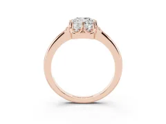 Cushion Cut Diamond Round Cluster Halo Ring Set in Rose gold with Solitaire Band and Prong Setting