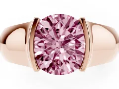 Fancy Pink Round Cut Diamond Bezel Solitaire Ring Set in Rose gold with Wide Band
