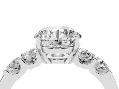 Round Cut Diamond Five-Stone Prong Set Engagement Ring Set in Platinum with Channel Band