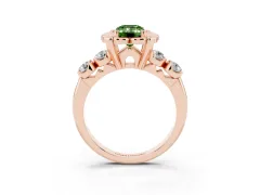 Fancy Green Emerald Cut Diamond Floral Halo Ring Set in Rose gold with Shared Prong Band
