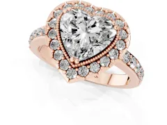Heart Cut Diamond Halo Ring Set in Rose gold with Pavé Shank and Prong Setting