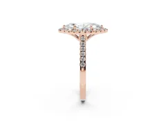 Marquise Cut Diamond Pavé Halo Engagement Ring Set in Rose gold with Pavé Band and Prong Setting