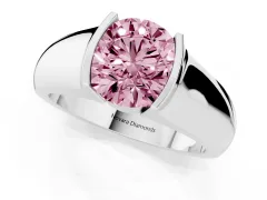 Fancy Pink Round Cut Diamond Bezel Solitaire Ring Set in White gold with Wide Band