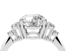 Round Cut Diamond Cluster Ring Set in Silver with Plain Band and Prong Setting