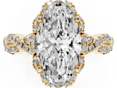 Marquise Cut Diamond Halo Twist Band Solitaire Ring Set in Yellow gold with Prong-Set Center Stone
