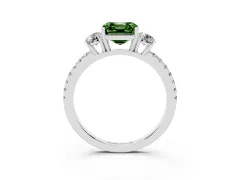 Fancy Green Asscher Cut Diamond Three-Stone Ring Set in Platinum with Pavé Band and Graduated Sides