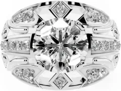 Round Cut Diamond Art Deco Ring Set in Silver with Pavé Split Shank