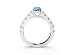 Fancy Blue Pear Cut Diamond Solitaire Ring Set in Silver with Cut-Down Micro Pavé Band and Prong Setting