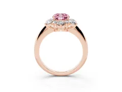 Fancy Pink Cushion Cut Diamond Cluster Halo Ring Set in Rose gold with Solitaire Band and Prong Setting