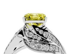 Fancy Yellow Asscher Cut Diamond Solitaire Ring Set in Platinum with Layered Twist Pavé Band