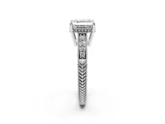 Asscher Cut Diamond Solitaire Pavé Milgrain Engagement Ring Set in White gold with Prong Setting