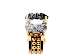 Fancy Black Round Cut Diamond Three-Stone Ring Set in Yellow gold with Textured Band