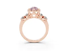 Fancy Pink Marquise Cut Diamond Floral Halo Ring Set in Rose gold with Shared Prong Band