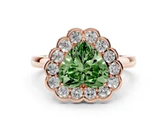 Fancy Green Heart Cut Diamond Halo Cluster Engagement Ring Set in Rose gold with Solitaire Band and Prong Setting