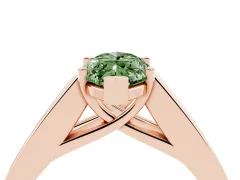 Fancy Green Marquise Cut Diamond Solitaire Ring Set in Rose gold with Channel-Set Accent Stones and Prong Setting