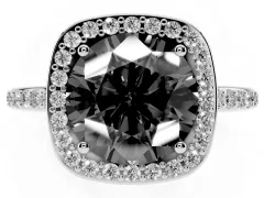 Fancy Black Round Cut Diamond Halo Engagement Ring Set in White gold with Round Pavé Shoulders and Heart Gallery