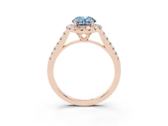 Fancy Blue Oval Cut Diamond Pavé Halo Engagement Ring Set in Rose gold with Pavé Band and Prong Setting