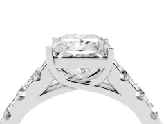Princess Cut Diamond Solitaire Ring Set in White gold with Cut-Down Micro Pavé Band and Prong Setting