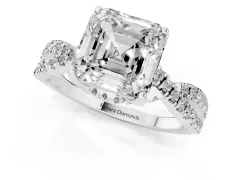 Asscher Cut Diamond Twist Pavé Solitaire Engagement Ring Set in Platinum with Prong Setting